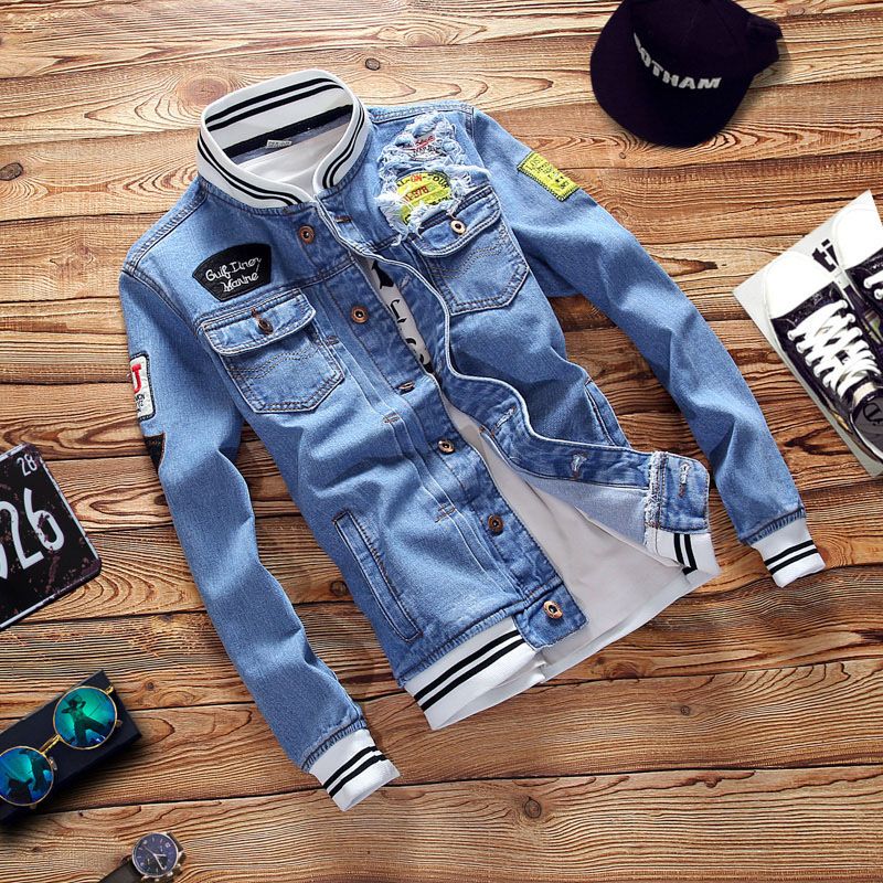 Spring And Autumn Denim Jacket Fashion Brand Plus-size Men's Stand Collar Top Denim Jacket For Men_voghion.com