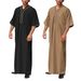 Muslim Jubba Thobe Einfarbiger Knopf Kimono Mittelrobe Saudi Musulman Shirt Stehkragen Islamischer Arabischer Kaftan Männer_voghion.com