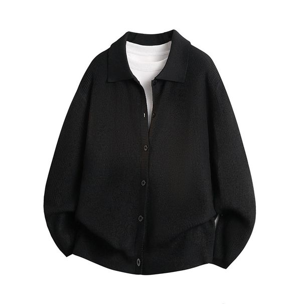 Men's Military Green Shawl Collar Knit Shirt Jacket – Oversized Casual Pullover With Long Sleeves (Straight Fit, Spring/Fall Layering, M-3XL)_voghion.com