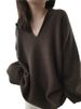 European V-Neck Lazy Style 2023 Spring Loose Soft Unique Super Beautiful Coffee Color Sweater Knitwear_voghion.com