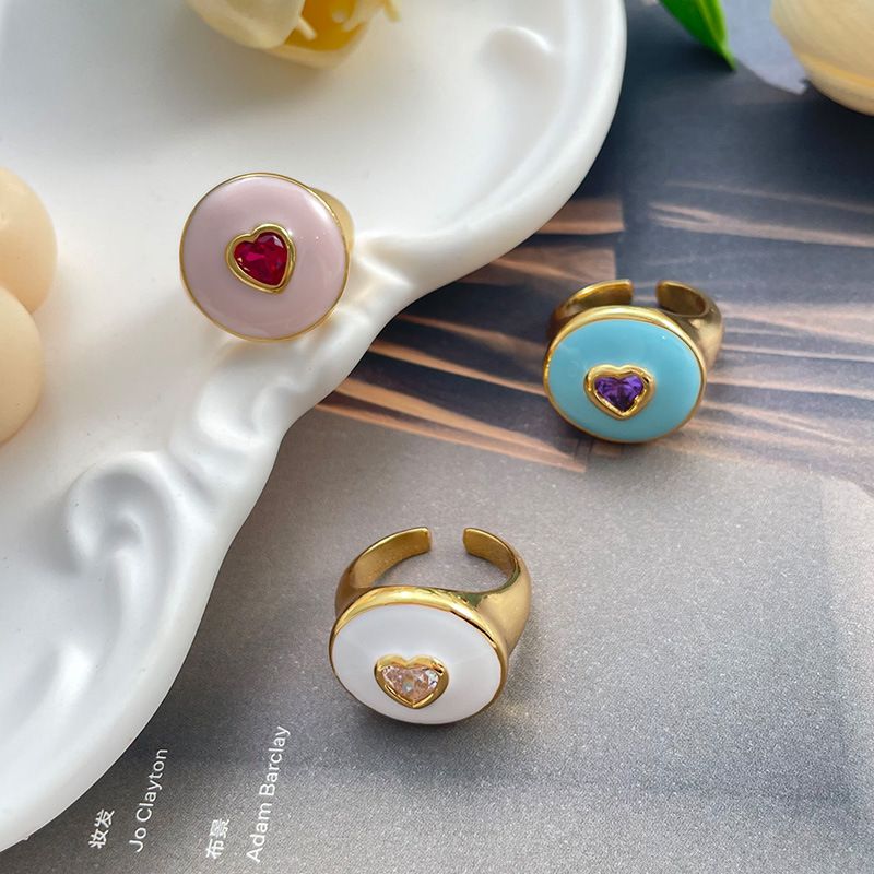 simple color love oil drop zircon open ring small fresh simple temperament earrings silver needle earrings for women_voghion.com