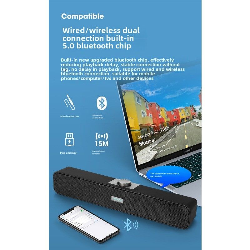 350BS Wired Desktop All-in-One Strip Sound Blaster Sound Bar Speaker, Laptop USB Bluetooth Speaker_voghion.com
