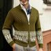 Lässiger Herrenpullover mit Stehkragen und Jacquardmuster, locker sitzende Strickjacke für große und große Größen, stilvolle Oberbekleidung mit offener Vorderseite_voghion.com