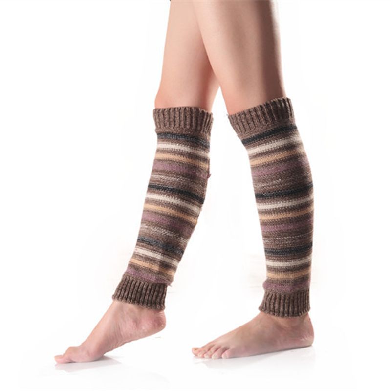 Autumn/Winter New Horizontal Stripe Color Block Women's Fashion Knitted Wool Warm Socks, Boots, And Leggings_voghion.com