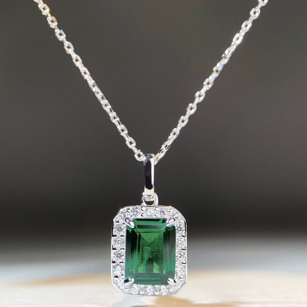 S Pure Silver Emerald Necklace Women's Princess Square Bag Full Diamond Collar Chain Zircon Pendant_voghion.com