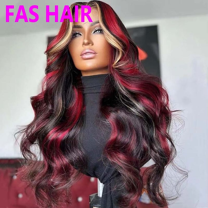 Parrucca ondulata con mèches biondo rosso P1B - 100% capelli umani con colore multidimensionale e movimento di qualità professionale_voghion.com