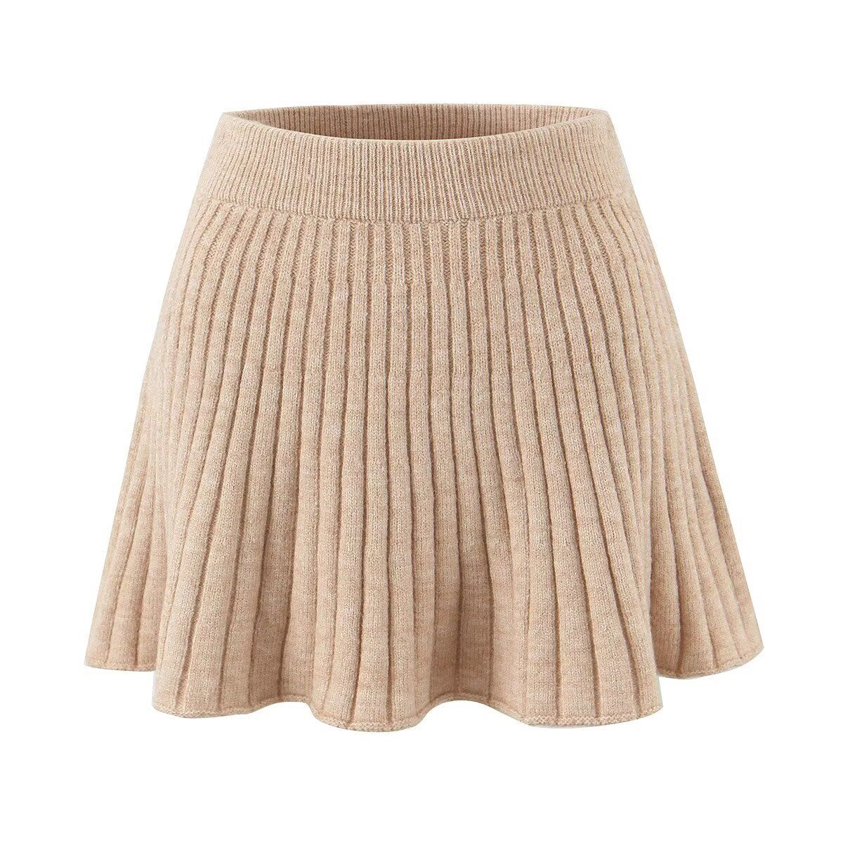 Autumn Knit Set - Slim Fit Single-Breasted Cable Cardigan + High-Waisted Pleated A-Line Skirt (S/M, 2 Color Combos)_voghion.com