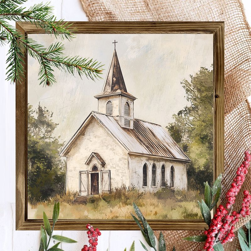 8x8" Rustykalny wiejski kościół drewniany znak - sztuka ścienna w stylu wiejskim do domu/biura, nie wymaga baterii, świąteczny prezent dekoracyjny_voghion.com