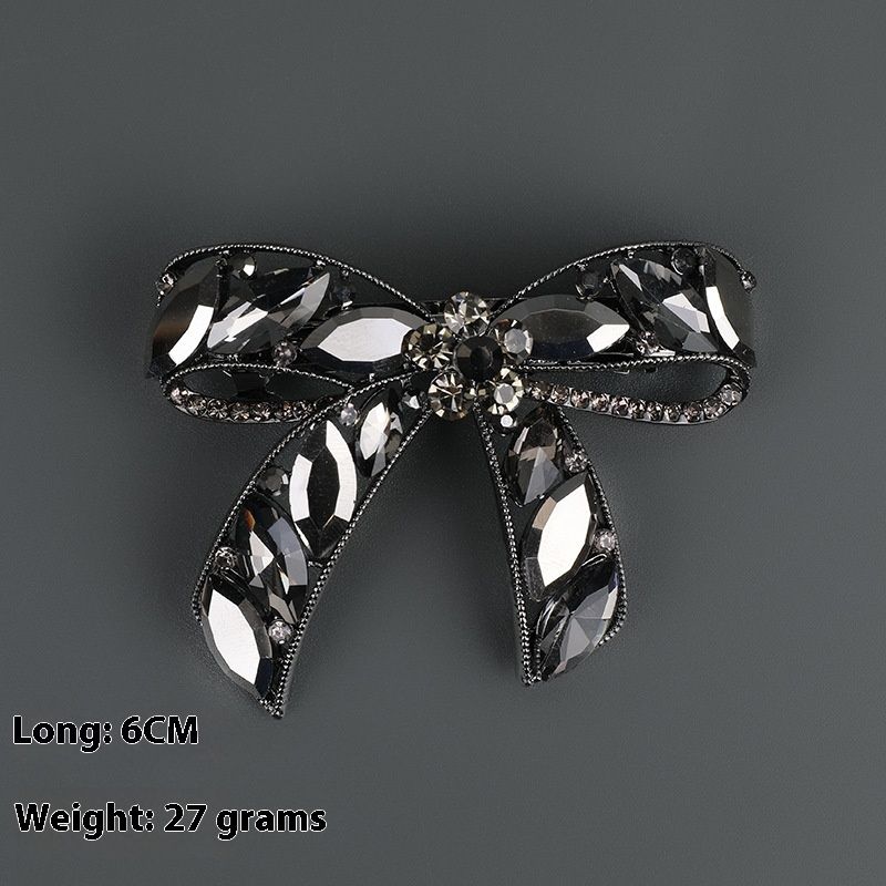 Funkelnde graue Strassschleife mit federleichtem Luxus, modisch, High-End-Feeling, Clip, Hinterkopf, Kreuz_voghion.com