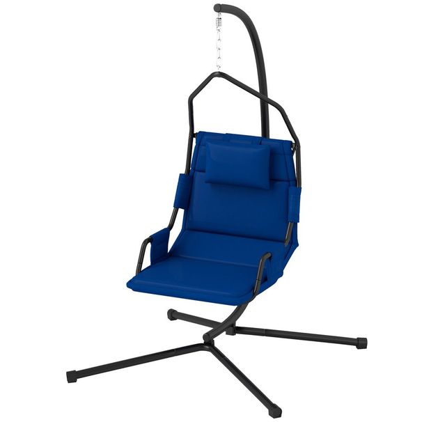 Hammock Chair With Stand And PA Coating Cushion, Hanging Swing Chair With Steel Frame For Indoor And Outdoor, Dark Blue_voghion.com