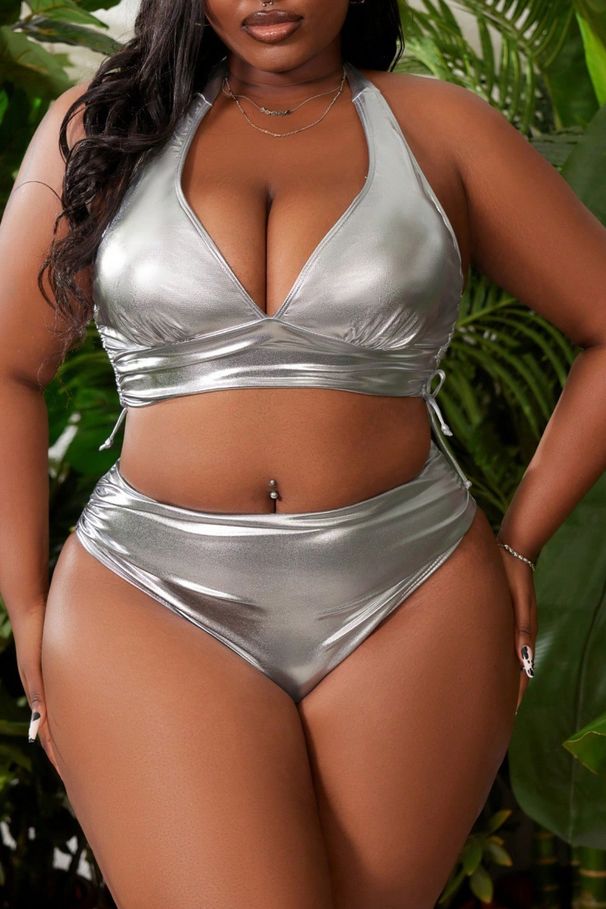 2025 neue frauen Plus Größe Bikini Einfarbig Strand Mode Badeanzug_voghion.com