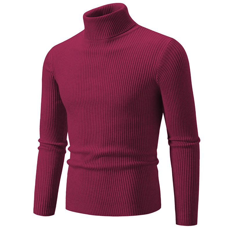 Herren Strickpullover High Neck Slim Fit Pullover Lässiges einfarbiges Langarmoberteil für Herbst und Winter Herrenbekleidung_voghion.com