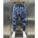 Pi Shuai jeans spring and autumn new elastic slim fit men's cropped versatile drawstring small leg pants trendy_voghion.com