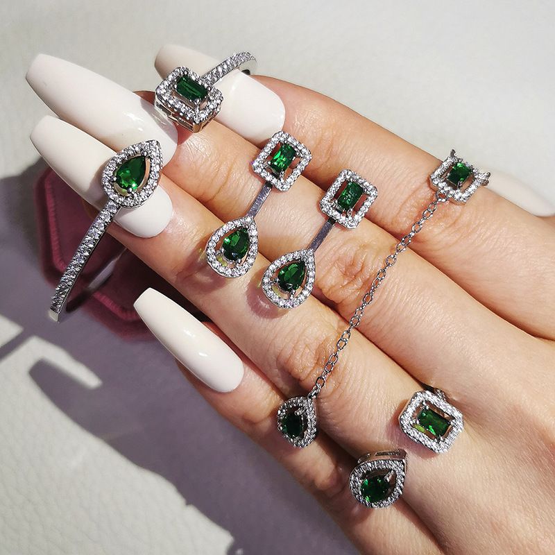 Jewelry set long zircon Earring Ring Necklace Jewelry four piece set j6177_voghion.com