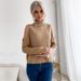 Women's fashion turtleneck solid color long sleeve twist off-the-shoulder sweater_voghion.com