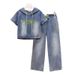 Sommermode Denim Zweiteiler Anzug Elastische Hose Kapuzenjacke Damen Weites Bein Stilvoll Locker Schlank Zweiteiler Set_voghion.com