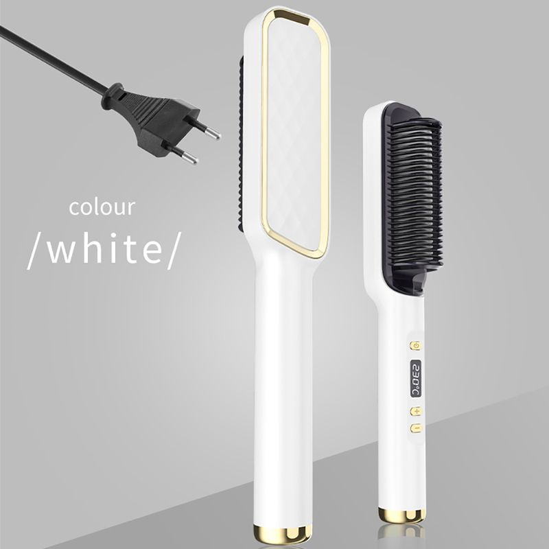 Haarglätter Kamm Weiß Multifunktionale Haarglätter Bürste Glättung Kamm Negative Ionen Anti-Verbrühungen Styling Werkzeug Für Frauen_voghion.com