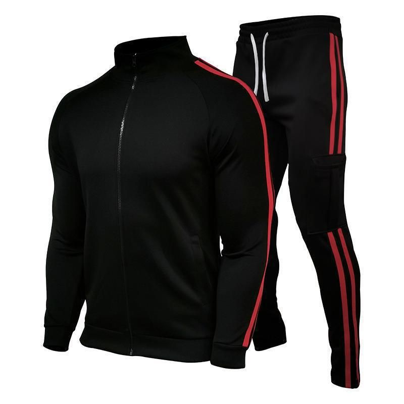 New men's suit cardigan stand collar youth casual slim fit running sports two-piece set_voghion.com