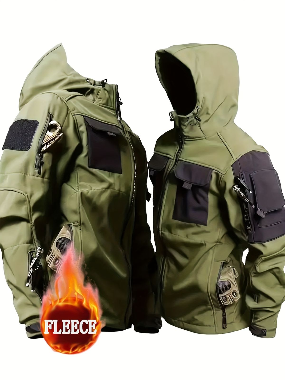 Hochwertige, leichte taktische Windjacke für Herren mit durchgehendem Reißverschluss, mehreren Taschen und Kapuze._voghion.com