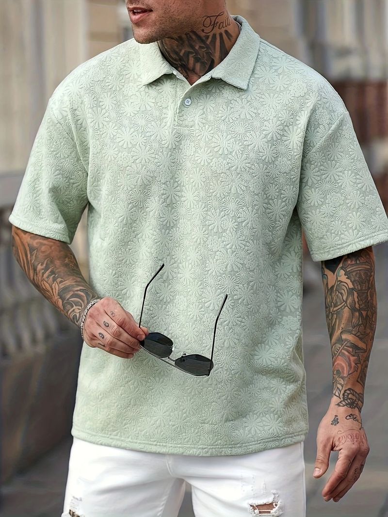 2025 Sommer Daisy Textur Jacquard Revers Knopfleiste Kurzarm Poloshirt Casual Daily_voghion.com