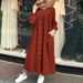 Women's clothing Muslim new solid color long sleeved shirt dress casual pocket robe_voghion.com