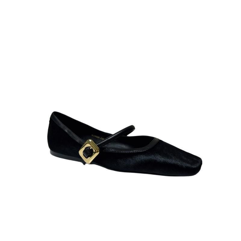 's 2025 Spring New One-Strap Horsehair Leopard Print Square Toe Flat Shallow Mouth Single Shoes For_voghion.com