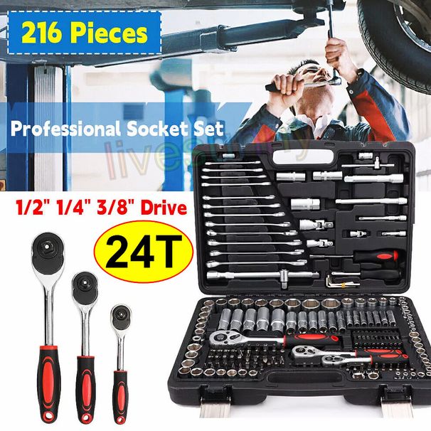 216 Pcs 1/2' 3/8' 1/4' Socket Wrench Bit Set Ratchet Spanner Car.Repair*Tool-Kit_voghion.com
