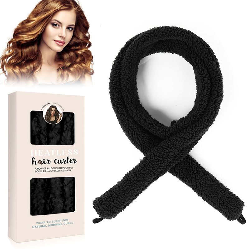 Satin Heatless Hair Curler, Lazy Natural Soft Wave DIY Heatless Curls For Sleep In Overnight, For All Hair Types - Black_voghion.com