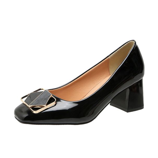 2024 spring new style fashionable shallow-mouth thick-heeled high heels soft leather comfortable slip-on square toe professional work shoes_voghion.com