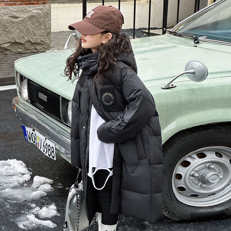 Piumino invernale in stile coreano per ragazze: leggero e caldo, con cappuccio (130-170 cm, nero/bianco)_voghion.com