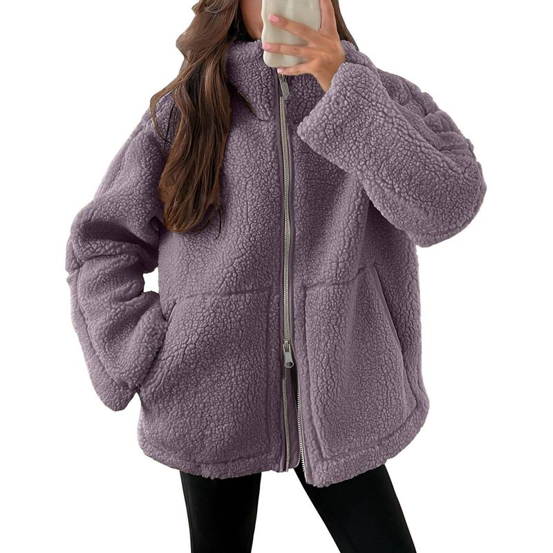 Winter Chic Girl Lamb Fleece Women's Short Jacket Zipper Long Sleeved Pocket Warm Coat Fashion High Street Female Outerwear_voghion.com