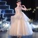 Abito in tulle color champagne per bambina - Abito da principessa gonfio per compleanni e occasioni speciali_voghion.com
