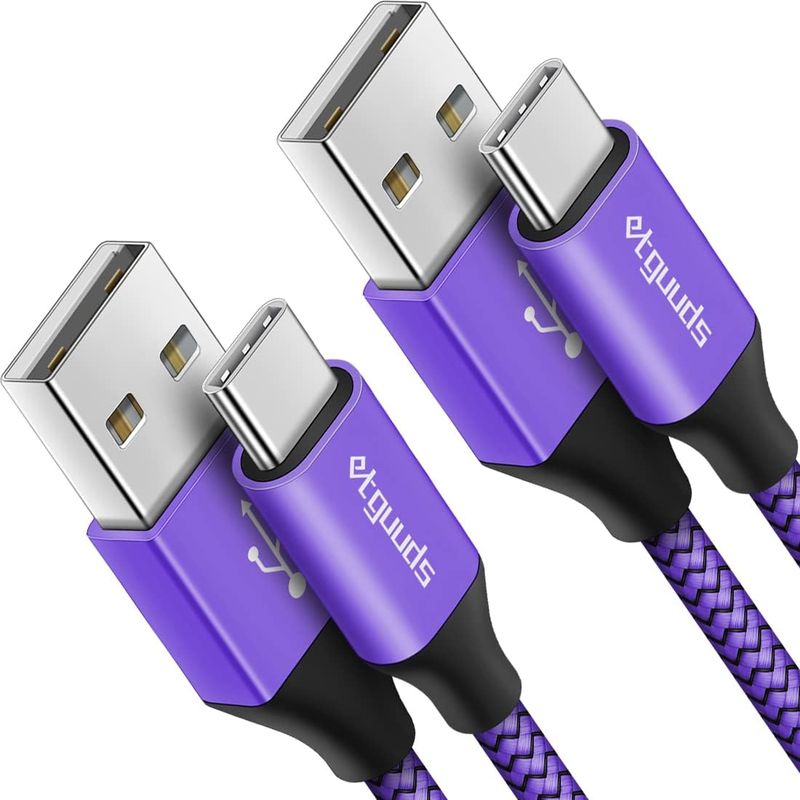 Etguuds 6-Fuß-C-Typ-Ladegerät 3A Schnellladung, 2-teiliges geflochtenes A-auf-USB-C-Kabel aus Nylon, kompatibel mit Samsung Galaxy_voghion.com