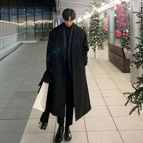 Men’s Double-Layer Wool Overcoat – Korean Style Long Trench Coat With Premium Feel_voghion.com
