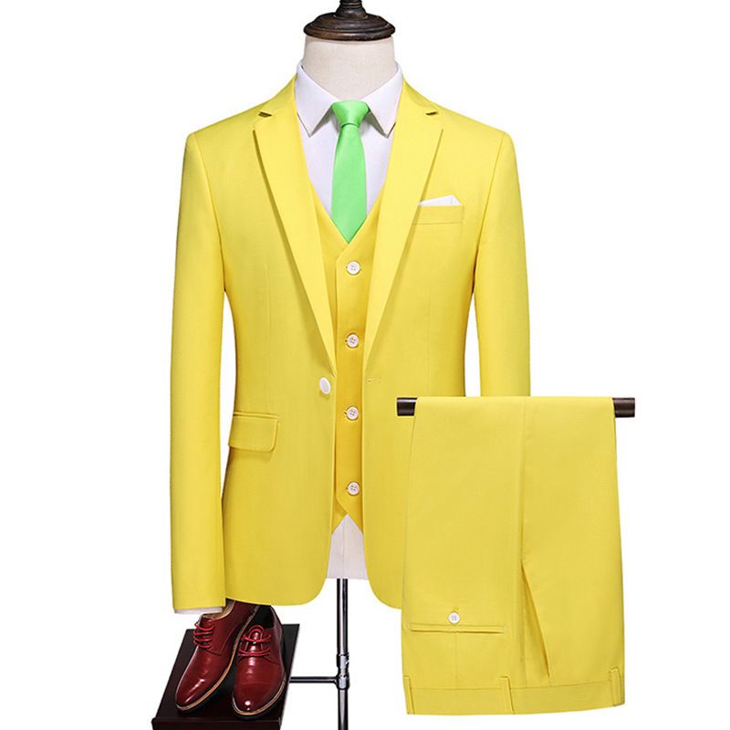 Ensemble costume 3 pièces coupe slim pour homme : blazer, pantalon et gilet à un bouton | Tenue de soirée et de mariage | Tissu léger en acétate | Classique_voghion.com