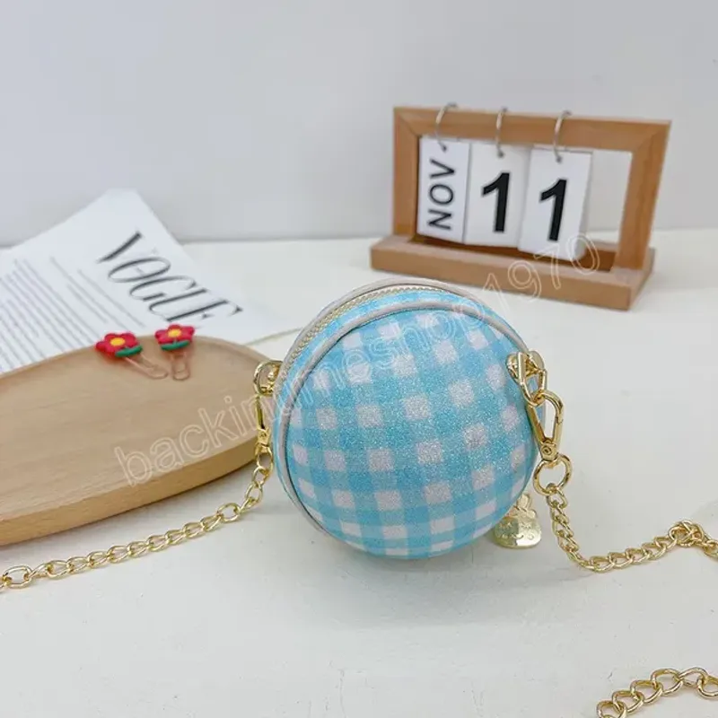 Fashion Plaid Pattern Children Crossbody Bag Cute Ball Shape Baby Girls Coin Purse Kids Boys Casual Shoulder Messenger_voghion.com