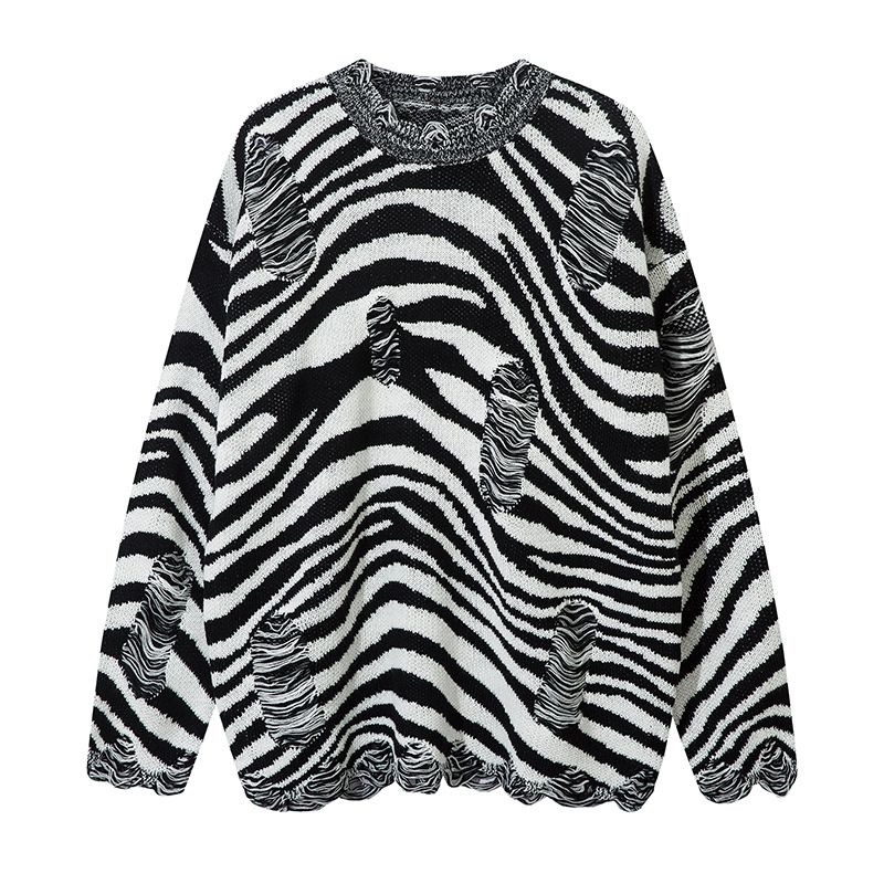 Oversized Knit Sweater – Unisex Distressed Graphic Pullover With Luxe Faux Fur Texture"_voghion.com