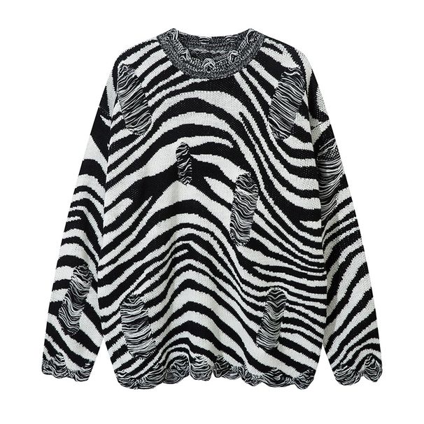 Oversized Knit Sweater – Unisex Distressed Graphic Pullover With Luxe Faux Fur Texture"_voghion.com