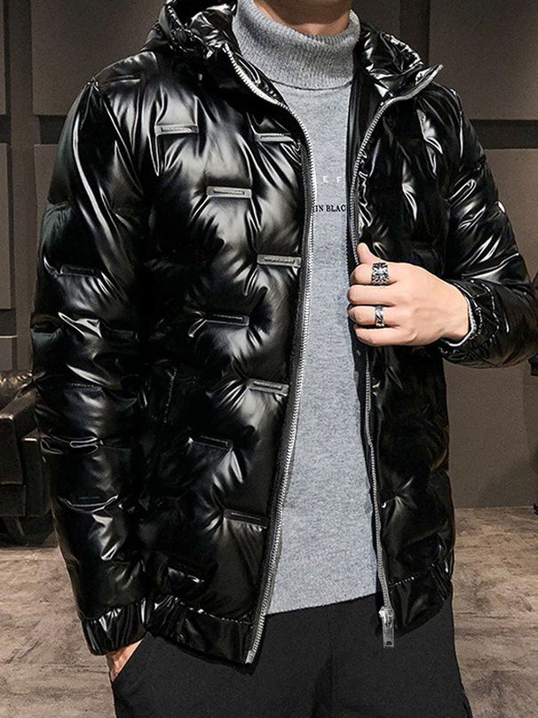 Erkek Performans Şişme Mont - Hafif Yansıtıcı Kayak ve Spor Montu (Siyah, Slim Fit)_voghion.com