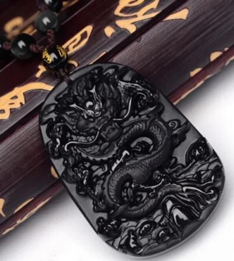 Pendentif Dragon en obsidienne noire naturelle, perles, accessoires de mode, sculpté à la main, amulette porte-bonheur pour bébé, cadeaux_voghion.com
