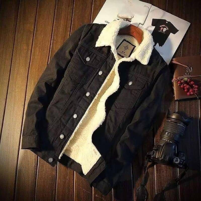 ​​Men's Winter Fleece Lined Denim Jacket - Loose Fit Casual Workwear Coat, Thickened Warm Stylish Oversized Utility Jacket For Fall & Winter​​_voghion.com