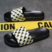 One Word Drag Men's Black And White Checkerboard Large EVA Soft Bottom Beach Slippers Slide Slippers_voghion.com