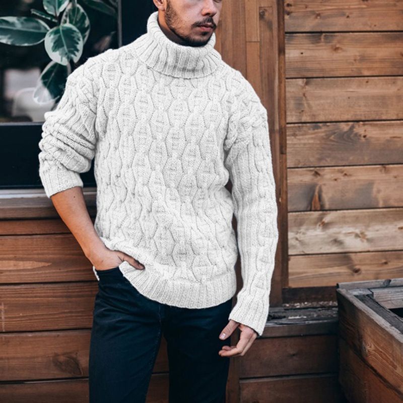 Men's Clothing 2024 Autumn and Winter New Sweater Men's Turtleneck Needle Diamond Twisted Flower Coarse Wool Knitted_voghion.com