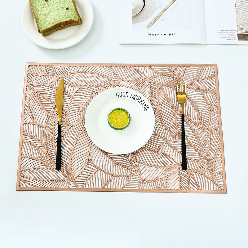 Gold-Foil Leaf PVC Placemats - Elegant & Creative For Dining & Tea (Heat-Resistant Non-Slip Waterproof Set Of 4/6 Easy To Clean)_voghion.com