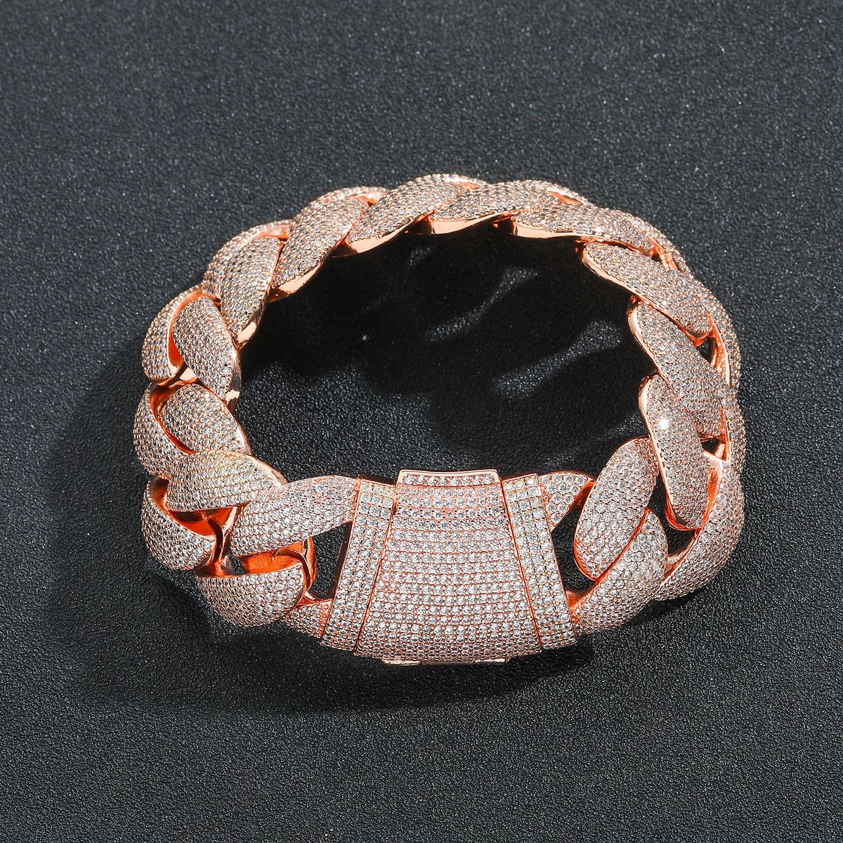 Bracciale unisex Hip Hop in oro rosa da 22 mm con catena cubana a bolle, alla moda, da uomo, con gioielli Hip Hop._voghion.com