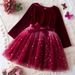 Kids’ Clothing Autumn And Winter New Girls Long Sleeve Dress Star Gradient Mesh Princess Dress Christmas Red Dress_voghion.com
