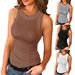 Ženska oblačila, pletene pajkice, brezrokavnik, enobarvni top z okroglim izrezom_voghion.com