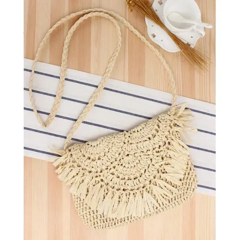 Borse estive in paglia per donna, fatte a mano, con nappe, da spiaggia, in rafia e rattan, intrecciate, per le vacanze, a tracolla, pochette 250804_voghion.com