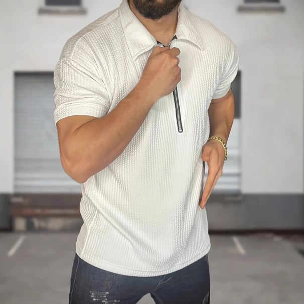 Abbigliamento maschile primavera ed estate nuovo casual e comodo tinta unita maniche corte uomo polo_voghion.com