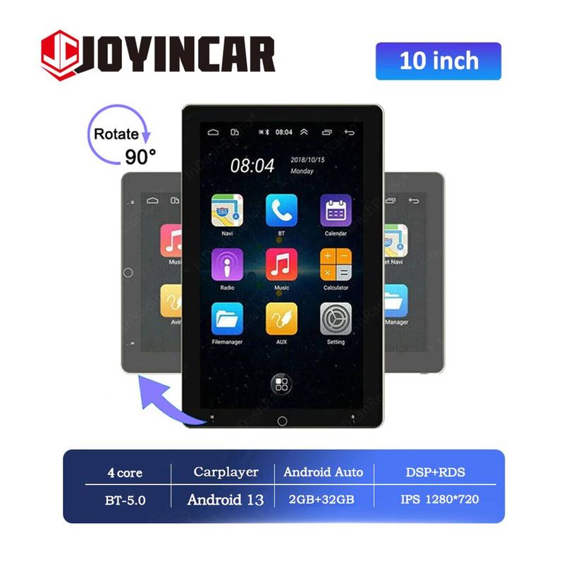 Joyincar 10.1 Inch Rotatable Vertical Screen Car Radio 2 Din Android 13 RDS Carplay Multimedia MP5 Player GPS Navigation WIFI BT_voghion.com